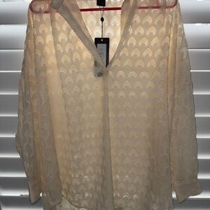 French Connection Cream Sheer 3/4 Sleeve Blouse